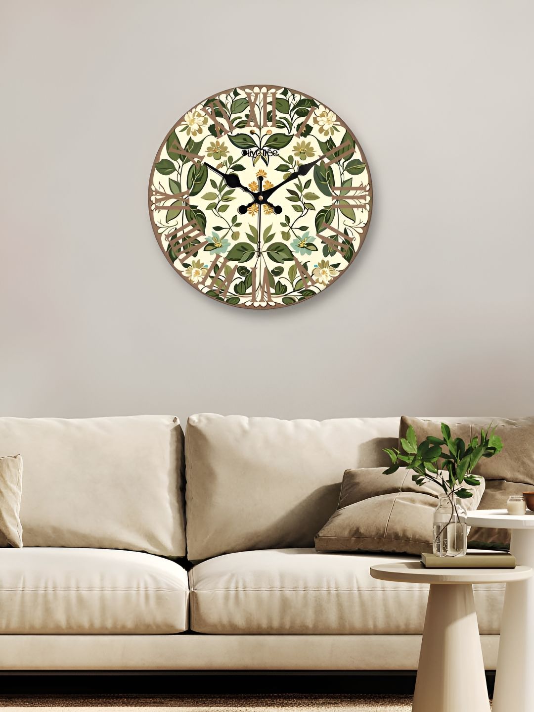 OLIVE TREE Cream-Coloured & Green Printed Analogue Contemporary Wall Clock-picture-42