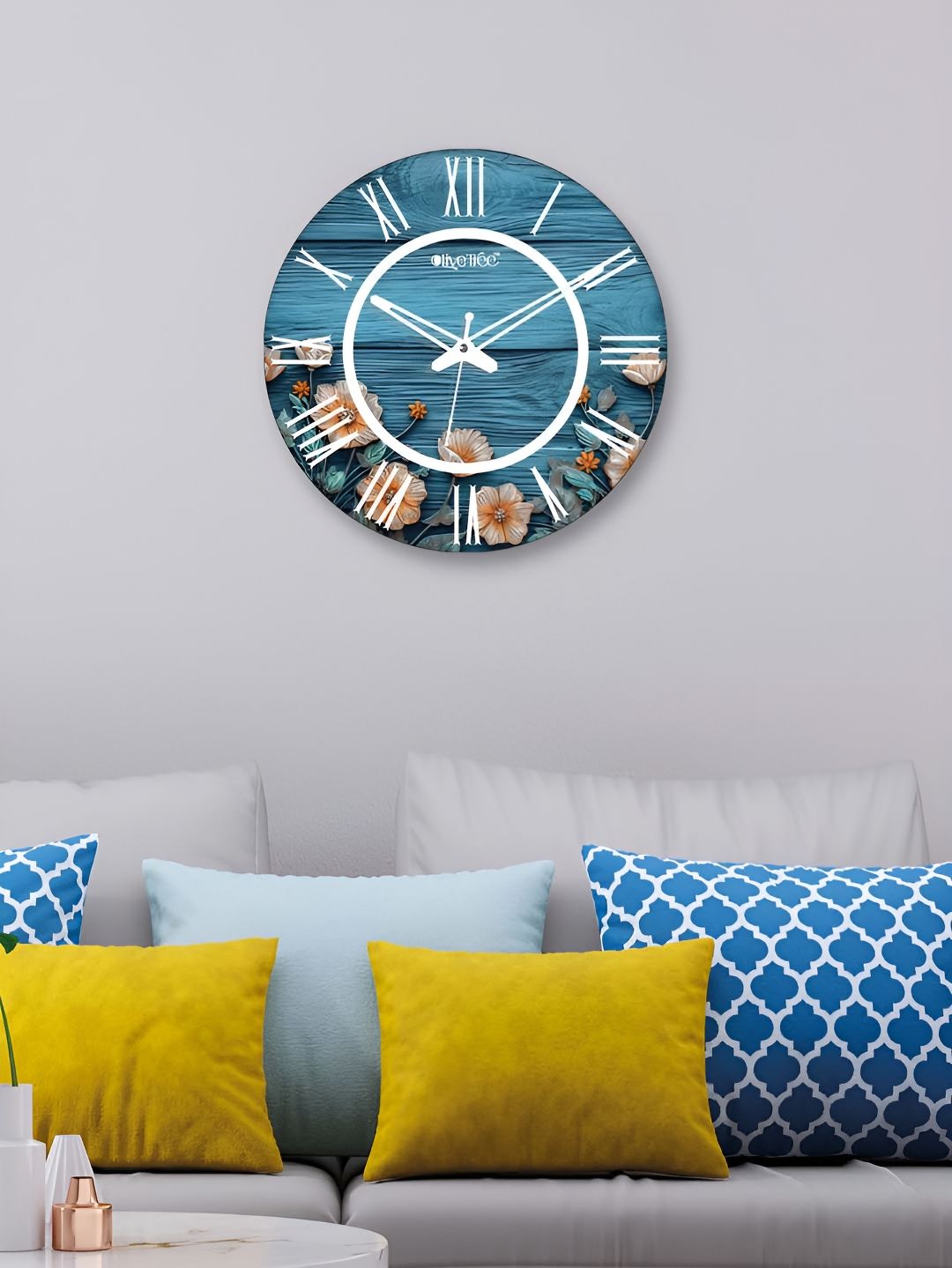 OLIVE TREE Blue & White Printed Analogue Contemporary Wall Clock-picture-34