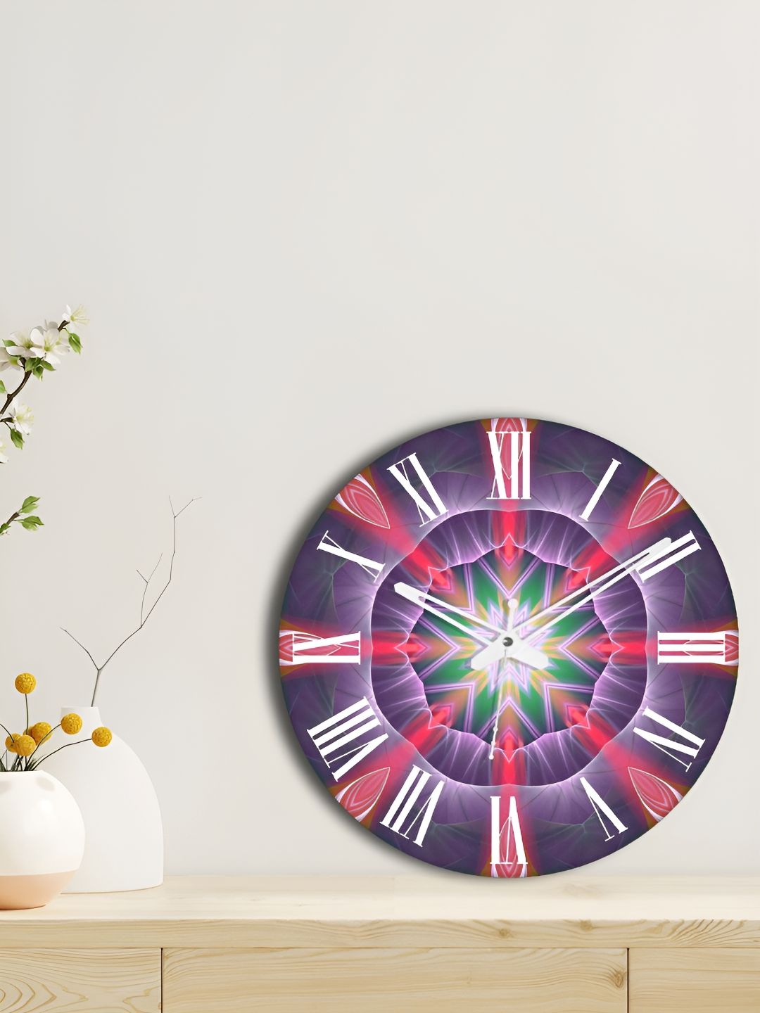 OLIVE TREE Purple & Pink Printed Analogue Contemporary Wall Clock-picture-38