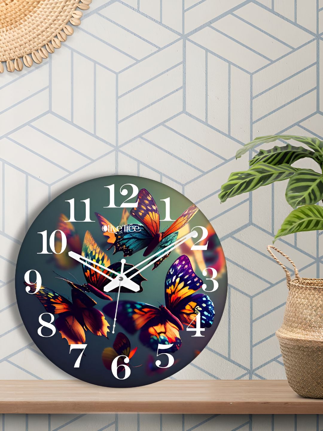 OLIVE TREE Blue & Orange Printed Round Contemporary Wall Clock-picture-29