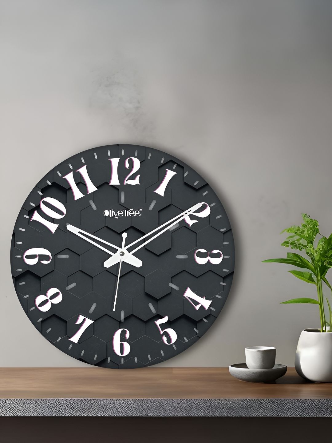 OLIVE TREE Black & White Printed Round Contemporary Wall Clock-picture-32