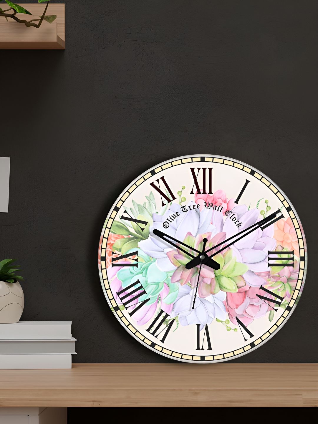 OLIVE TREE White & Pink Printed Round Contemporary Wall Clock-picture-31