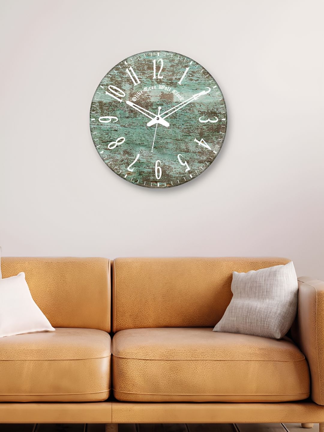 OLIVE TREE Green & Brown Printed Round Contemporary Wall Clock-image-46
