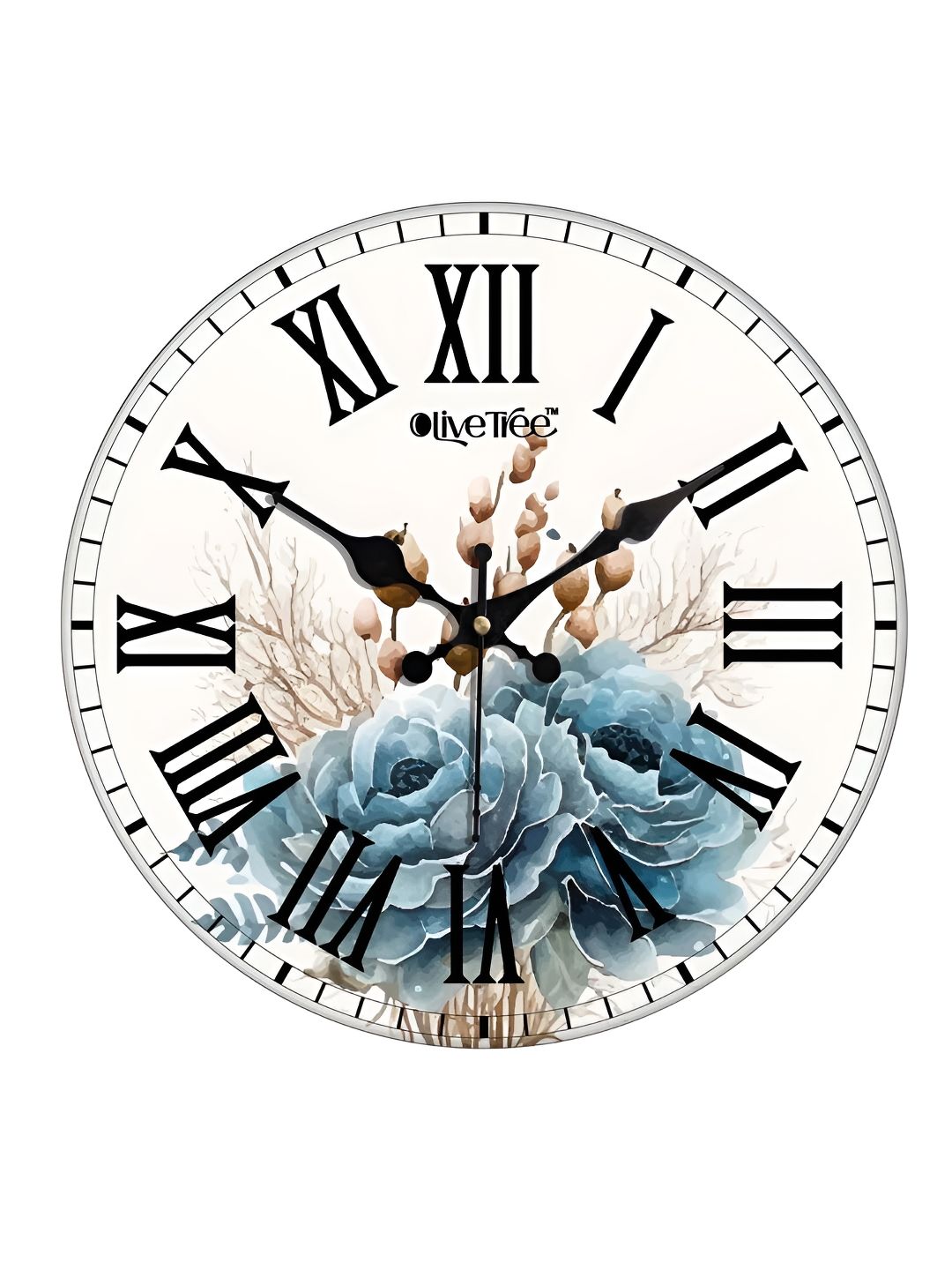 OLIVE TREE White & Blue Printed Round Contemporary Wall Clock-image-49