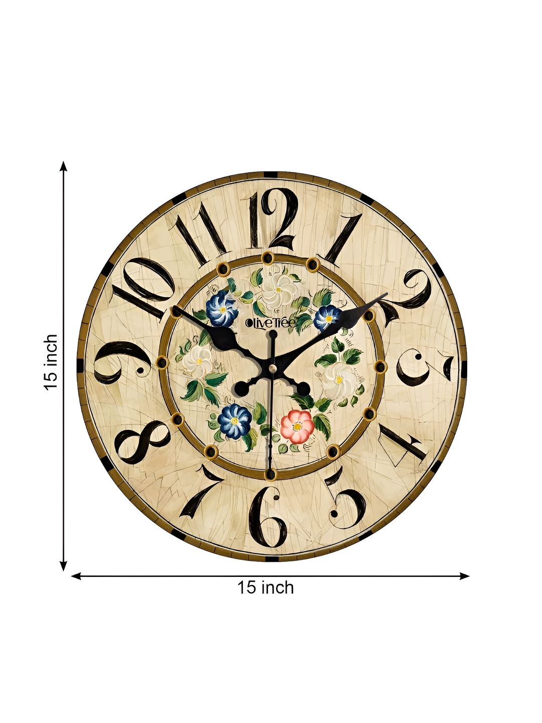 OLIVE TREE Cream-Coloured & Blue Printed Round Contemporary Wall Clock-picture-24