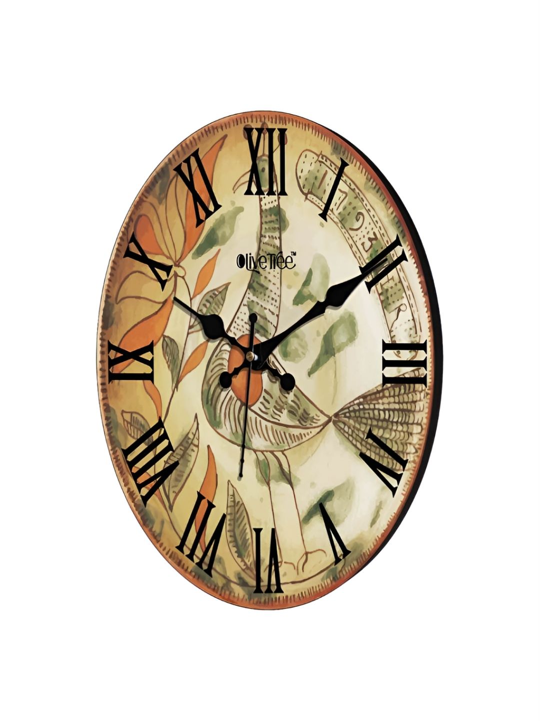 OLIVE TREE Cream-Coloured & Green Printed Round Contemporary Wall Clock-image-21