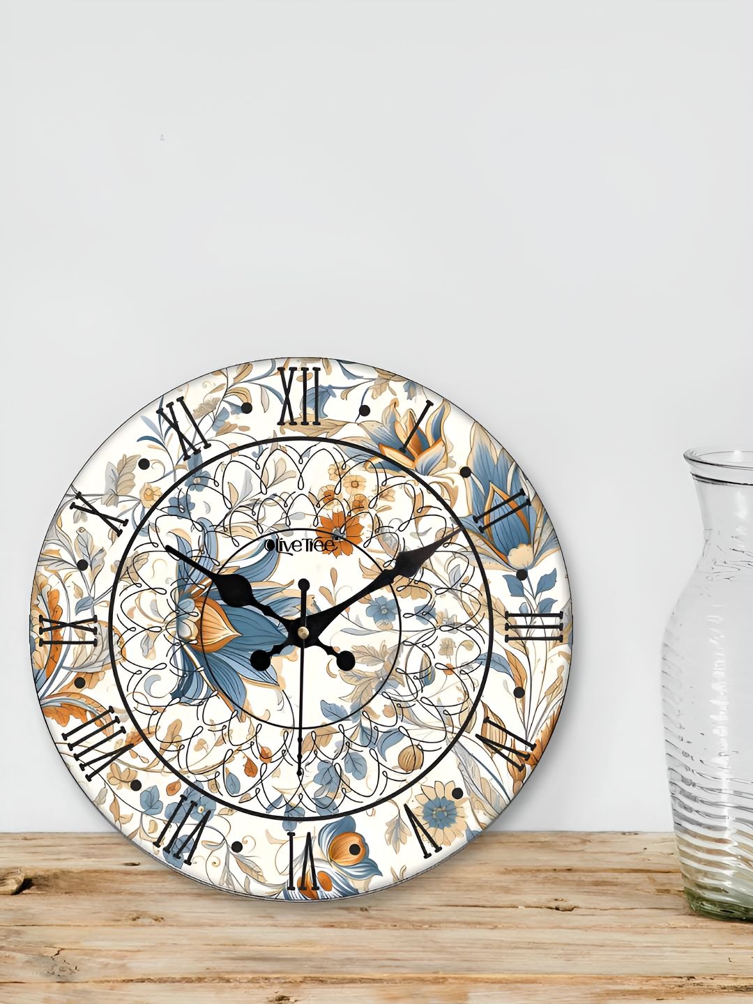 OLIVE TREE White & Blue Printed Round Contemporary Wall Clock-picture-41