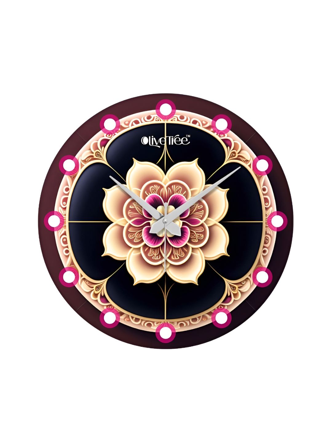 OLIVE TREE Pink & Beige Printed Round Contemporary Wall Clock-image-47
