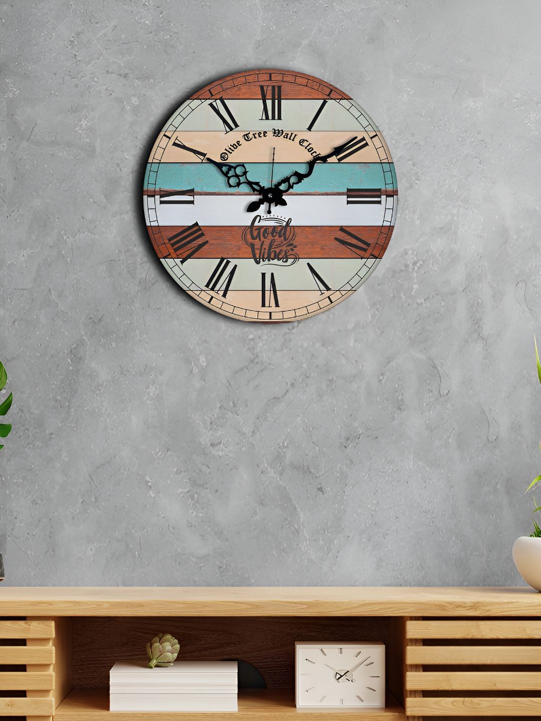 OLIVE TREE Cream Coloured & Black Printed Round Contemporary Wall Clock-picture-20