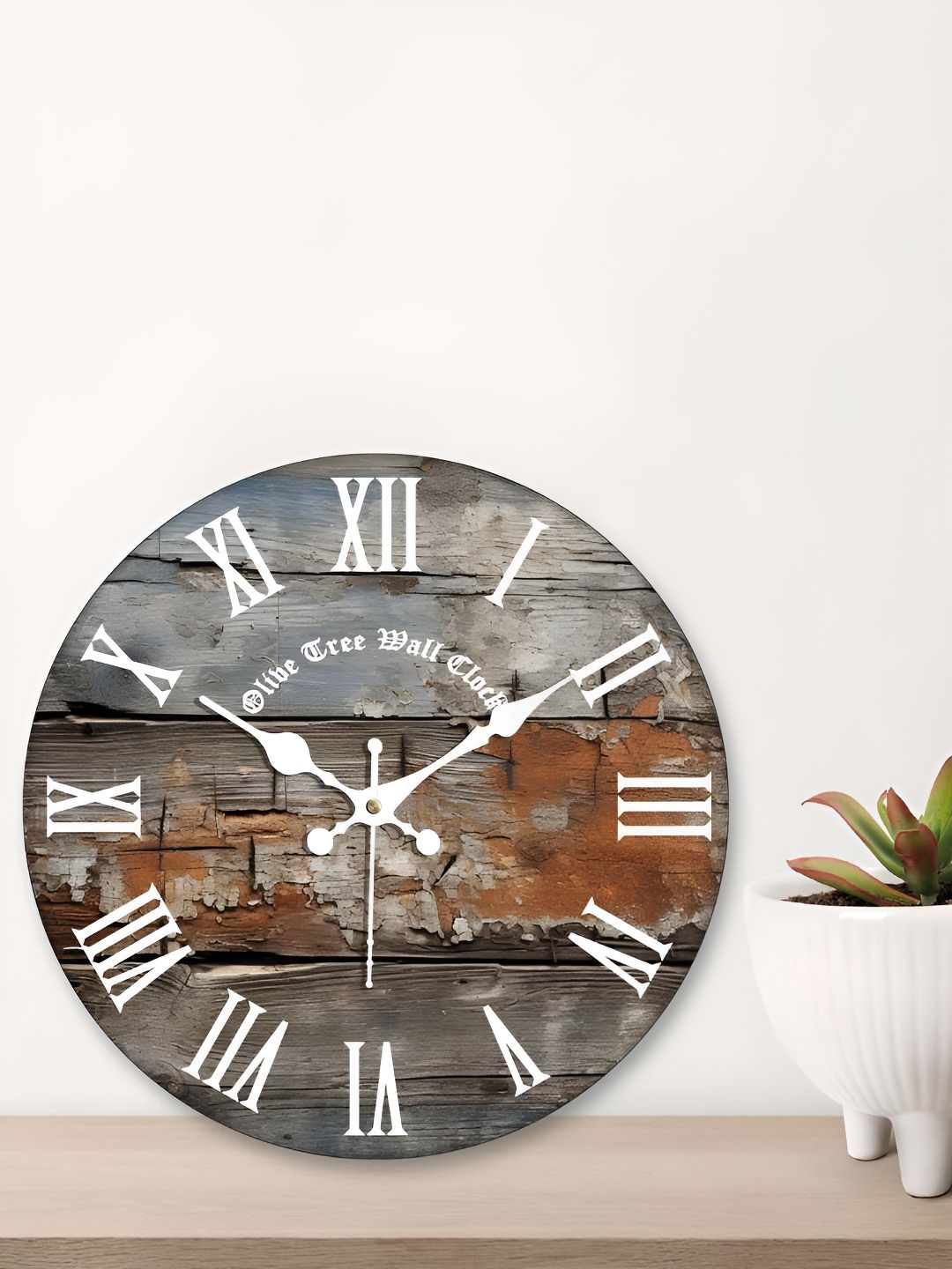 OLIVE TREE Grey & Brown Printed Round Contemporary Wall Clock-picture-19