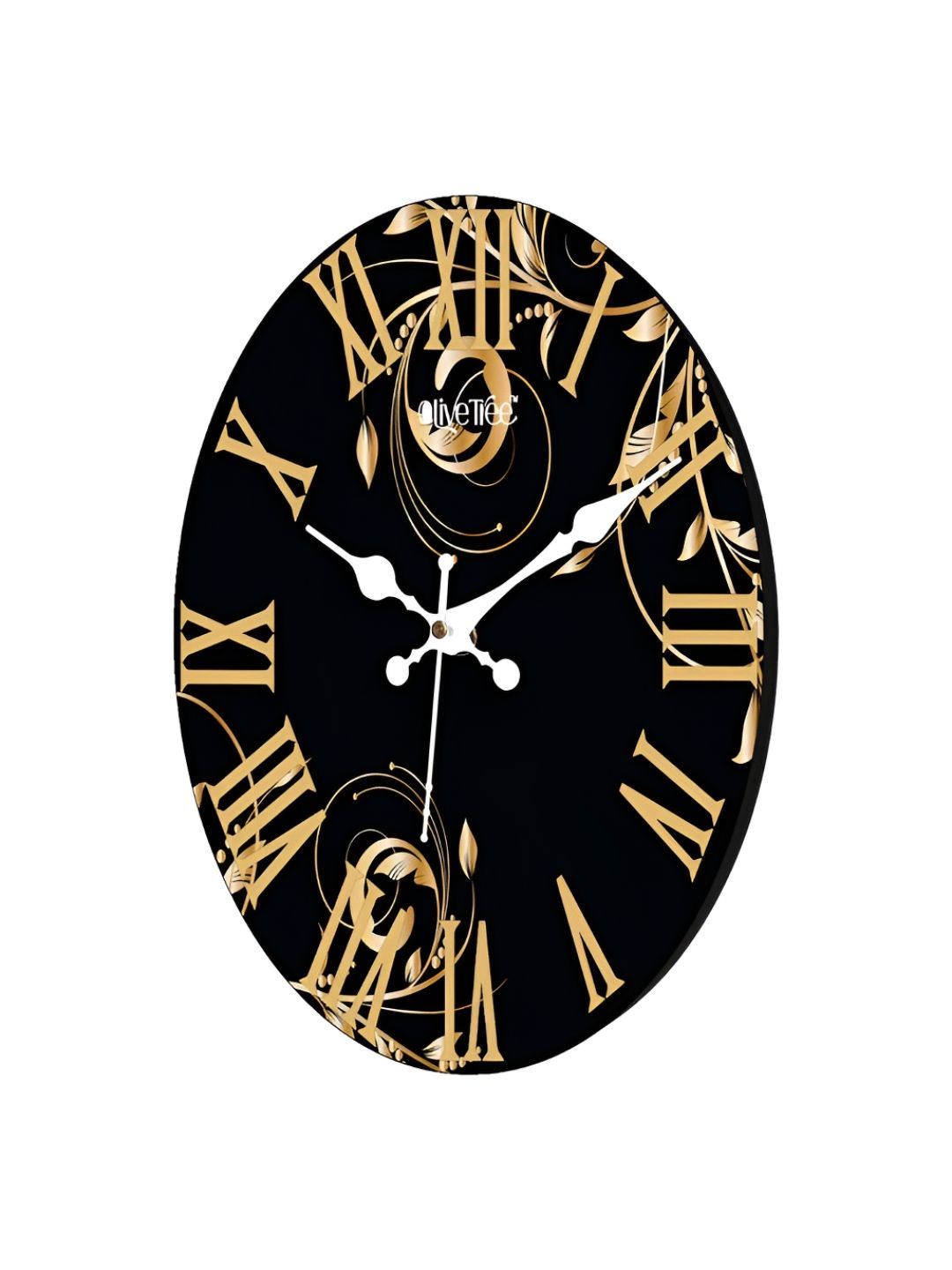 OLIVE TREE Black & Gold Toned Printed Round Contemporary Wall Clock-image-18