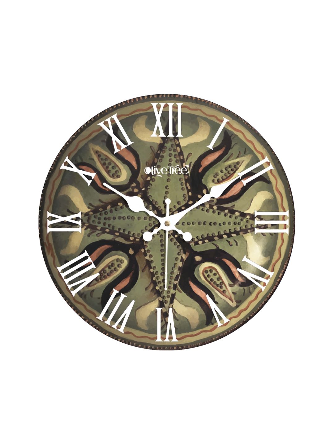 OLIVE TREE Green & White Printed Round Contemporary Wall Clock-picture-8
