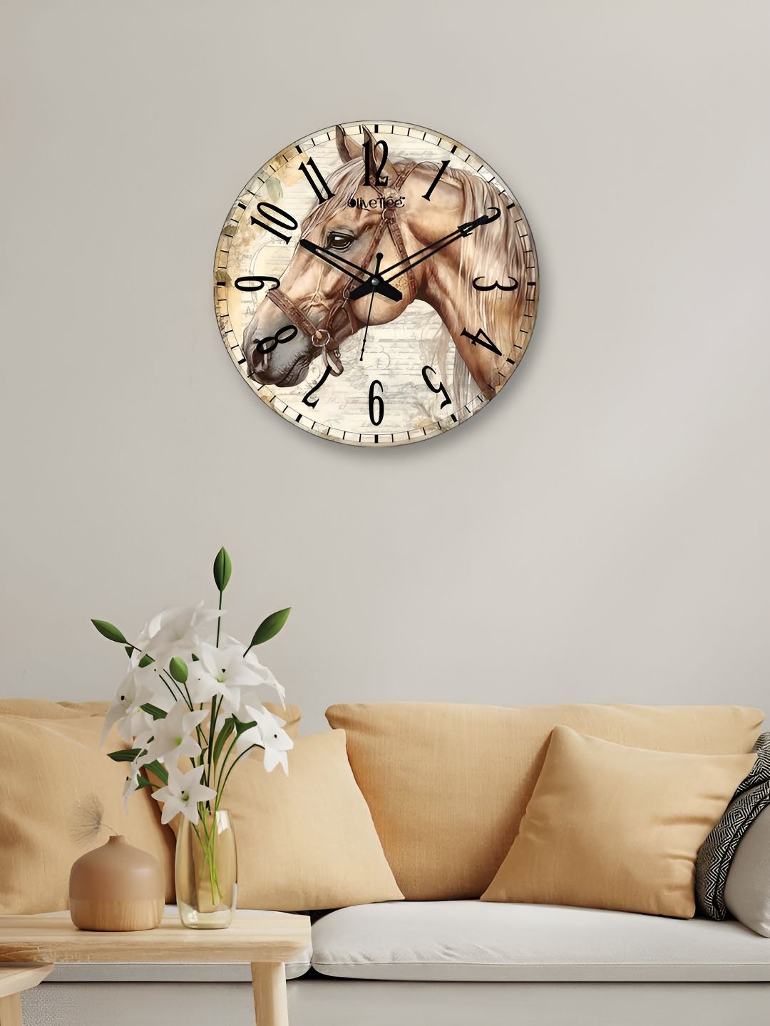 OLIVE TREE Beige & Brown Printed Round Contemporary Wall Clock-picture-5