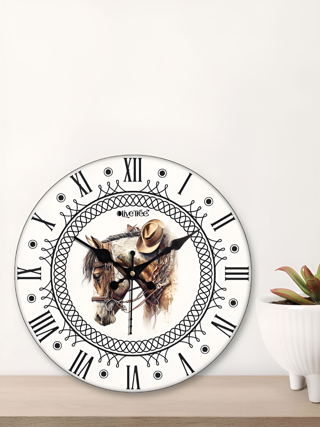 OLIVE TREE White & Black Printed Round Contemporary Wall Clock-picture-0