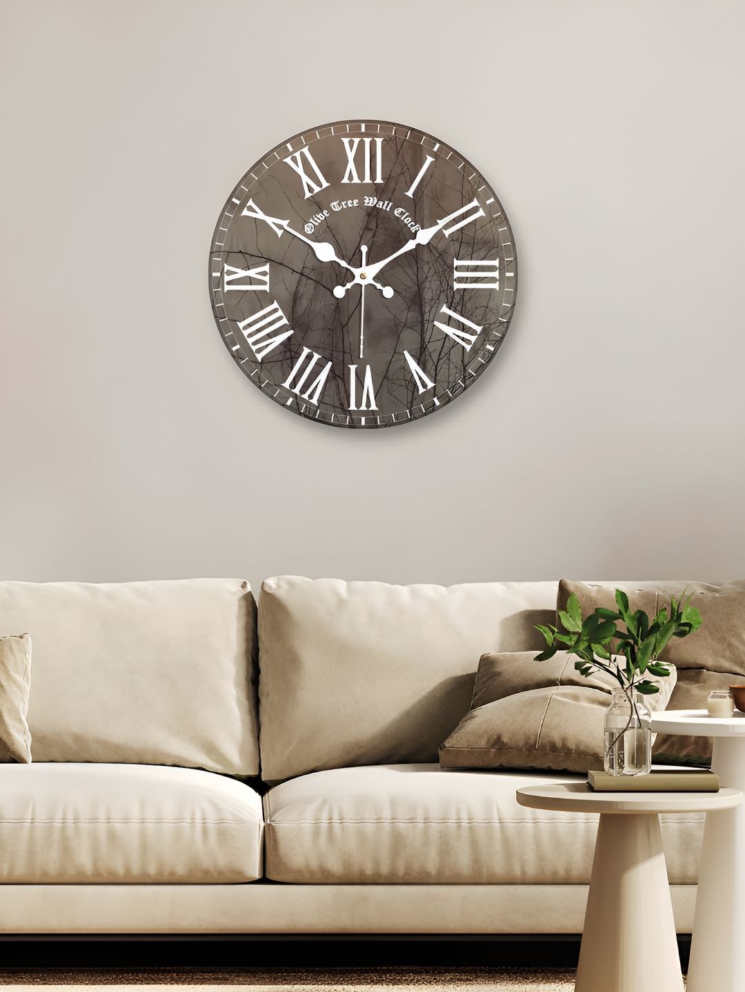 OLIVE TREE White & Brown Printed Round Contemporary Wall Clock-picture-31