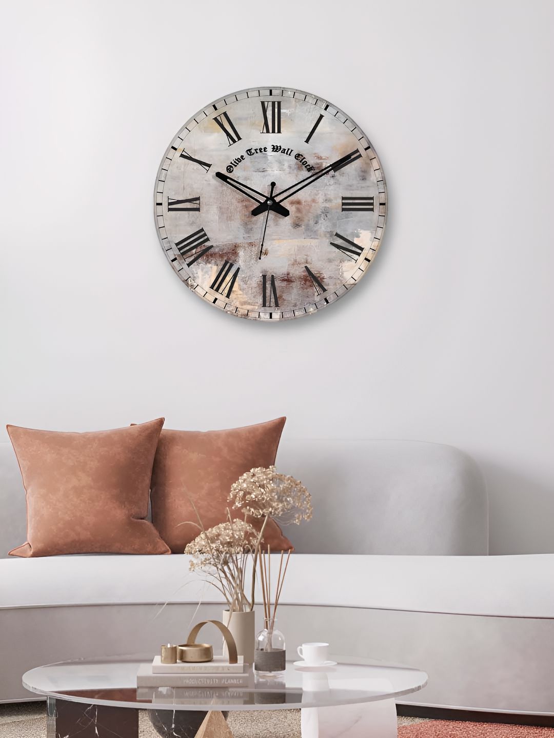OLIVE TREE Grey & Brown Printed Round Contemporary Wall Clock-picture-47