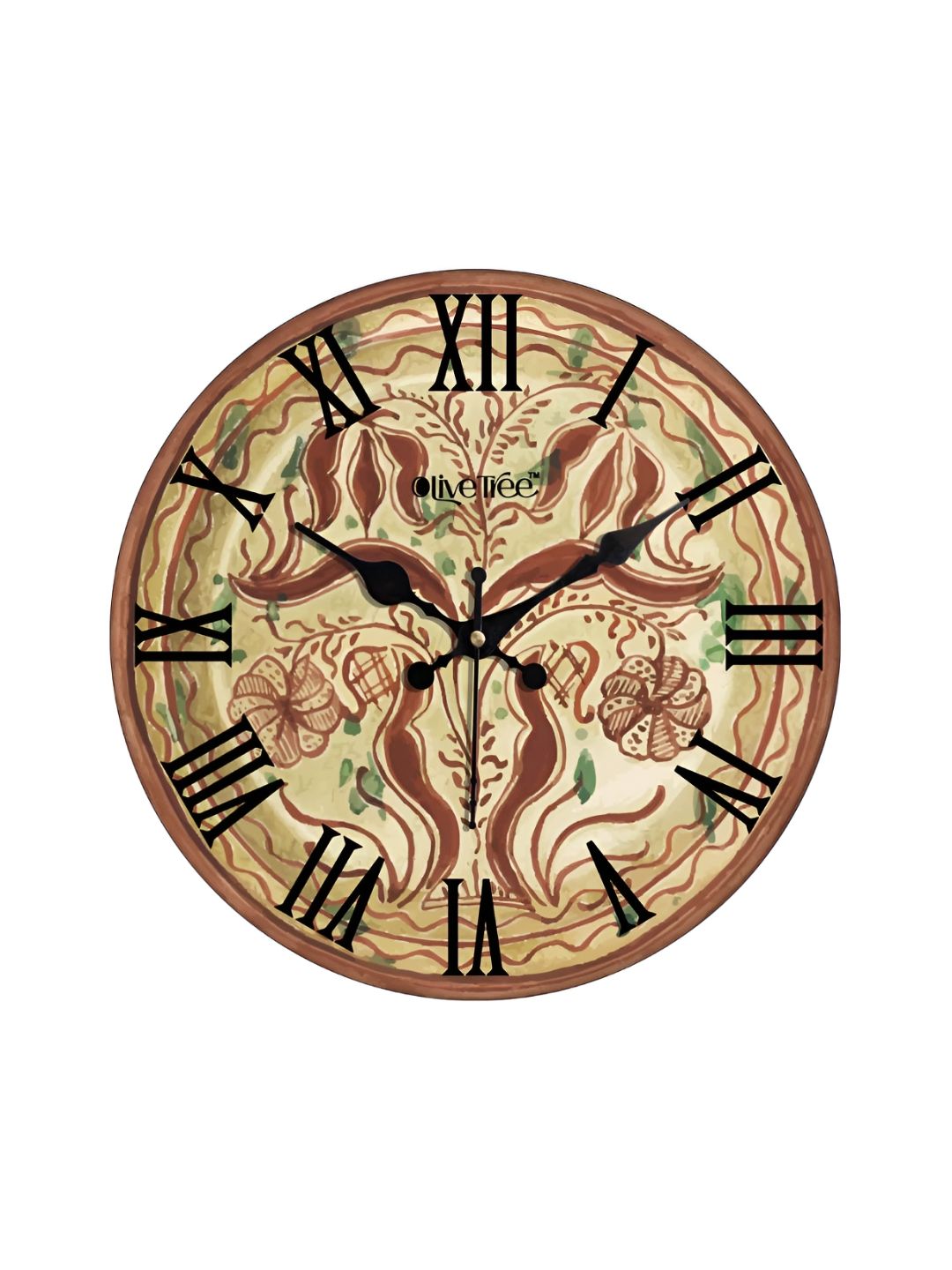 OLIVE TREE Brown & Black Printed Round Contemporary Wall Clock-picture-21