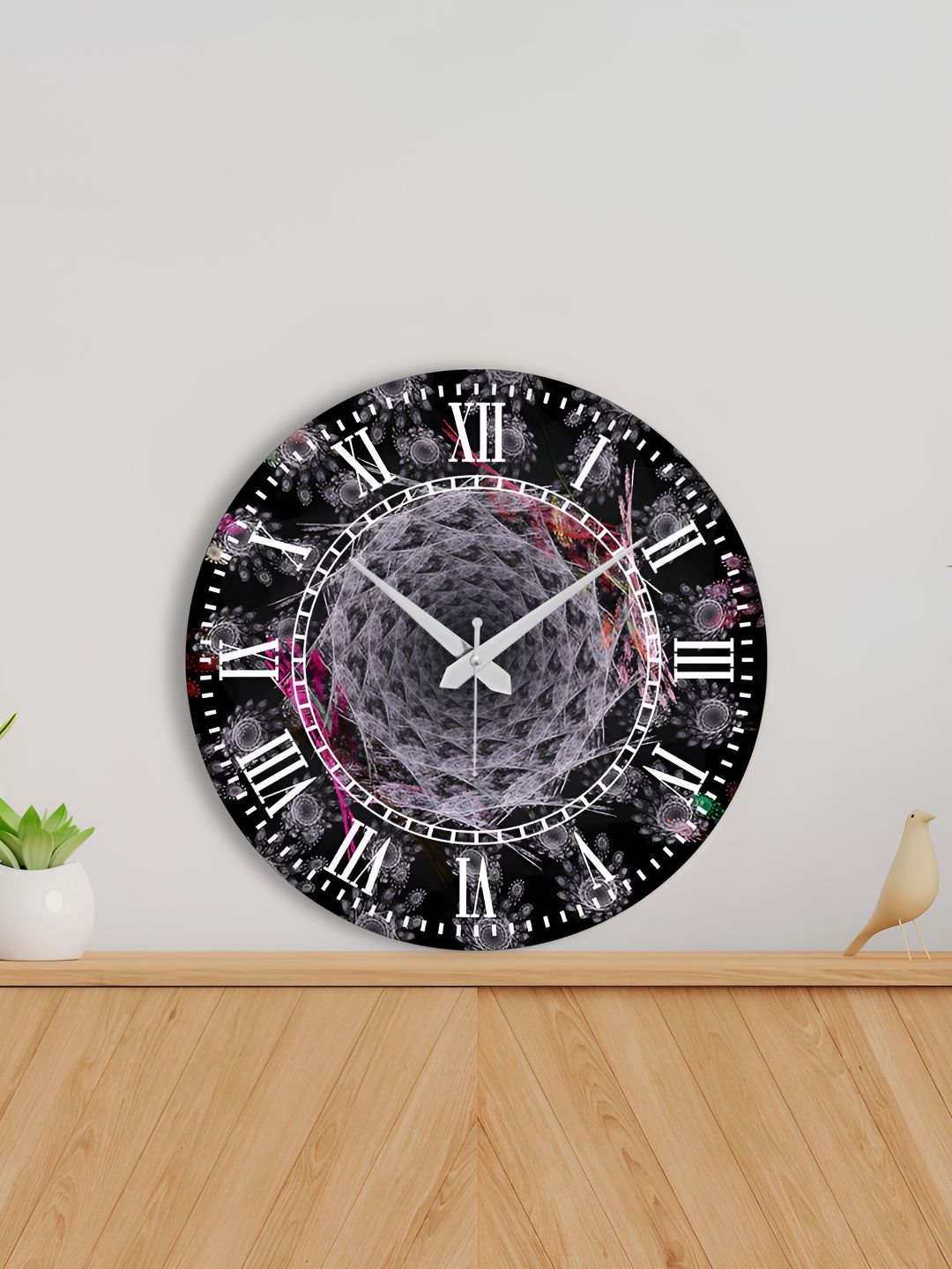 OLIVE TREE Black & White Printed Round Contemporary Wall Clock-picture-31