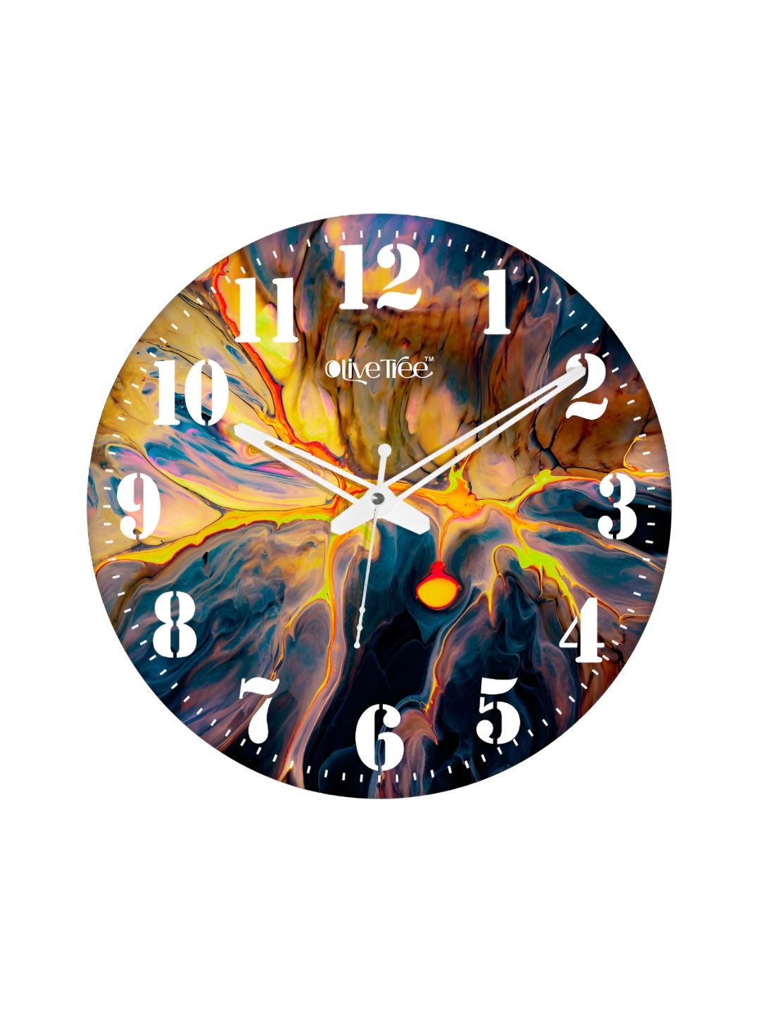 OLIVE TREE Yellow & Blue Printed Round Contemporary Wall Clock-image-33