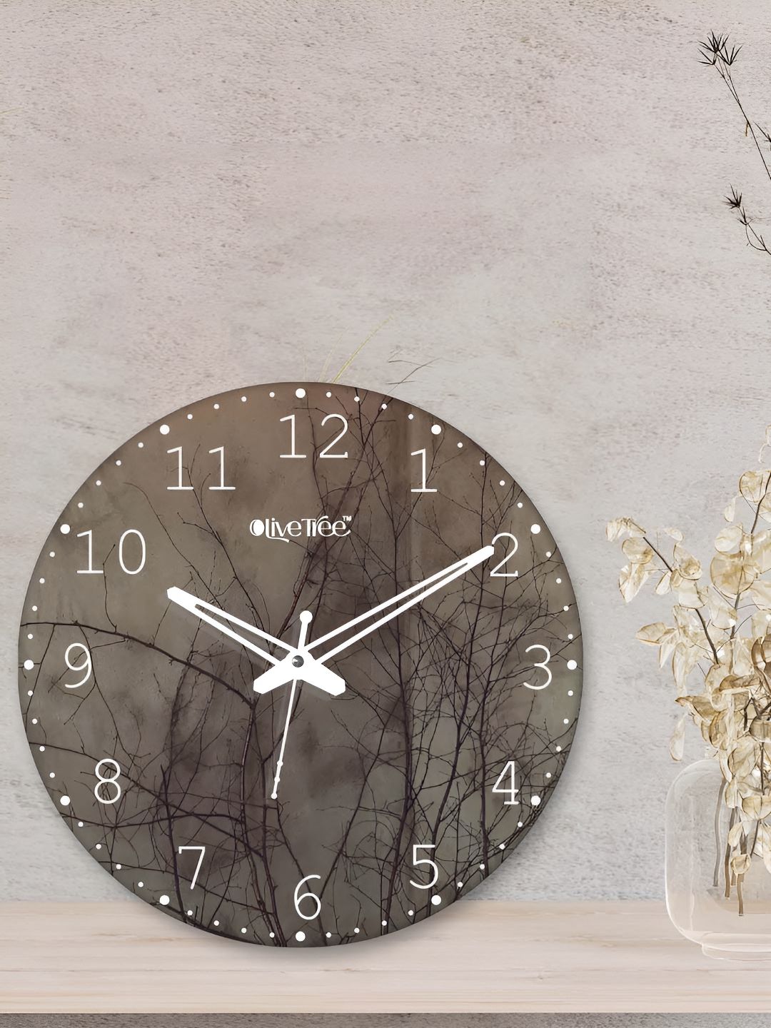 OLIVE TREE Brown & White Printed Round Contemporary Wall Clock-picture-45