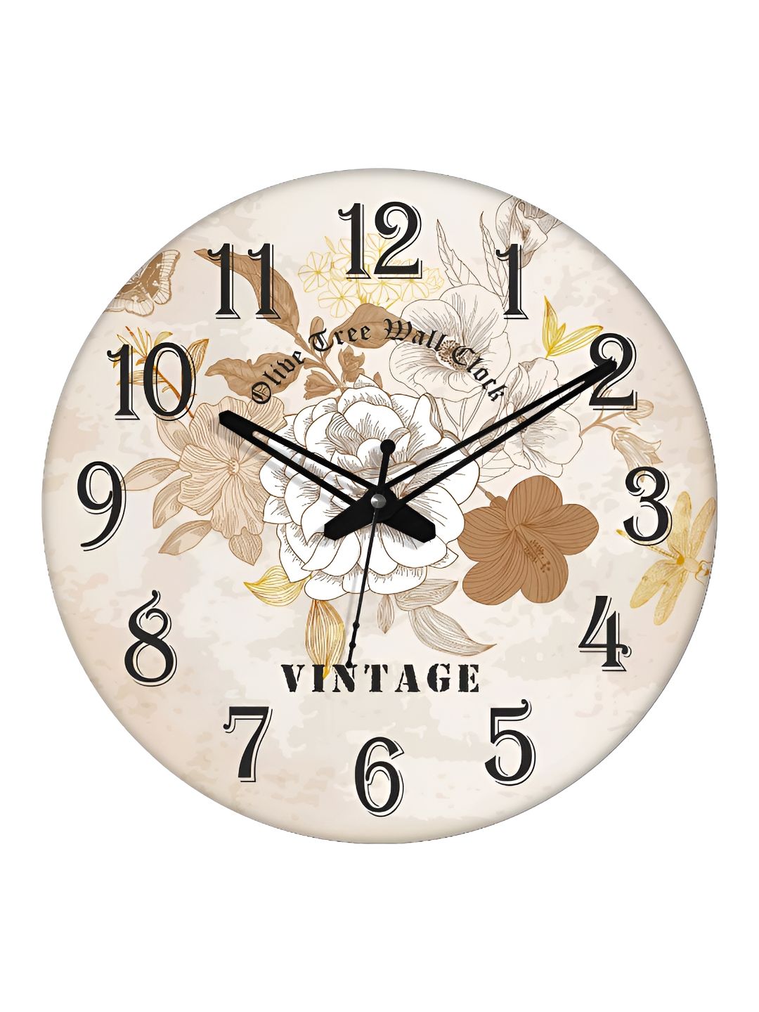 OLIVE TREE White & Brown Printed Round Contemporary Wall Clock-picture-30