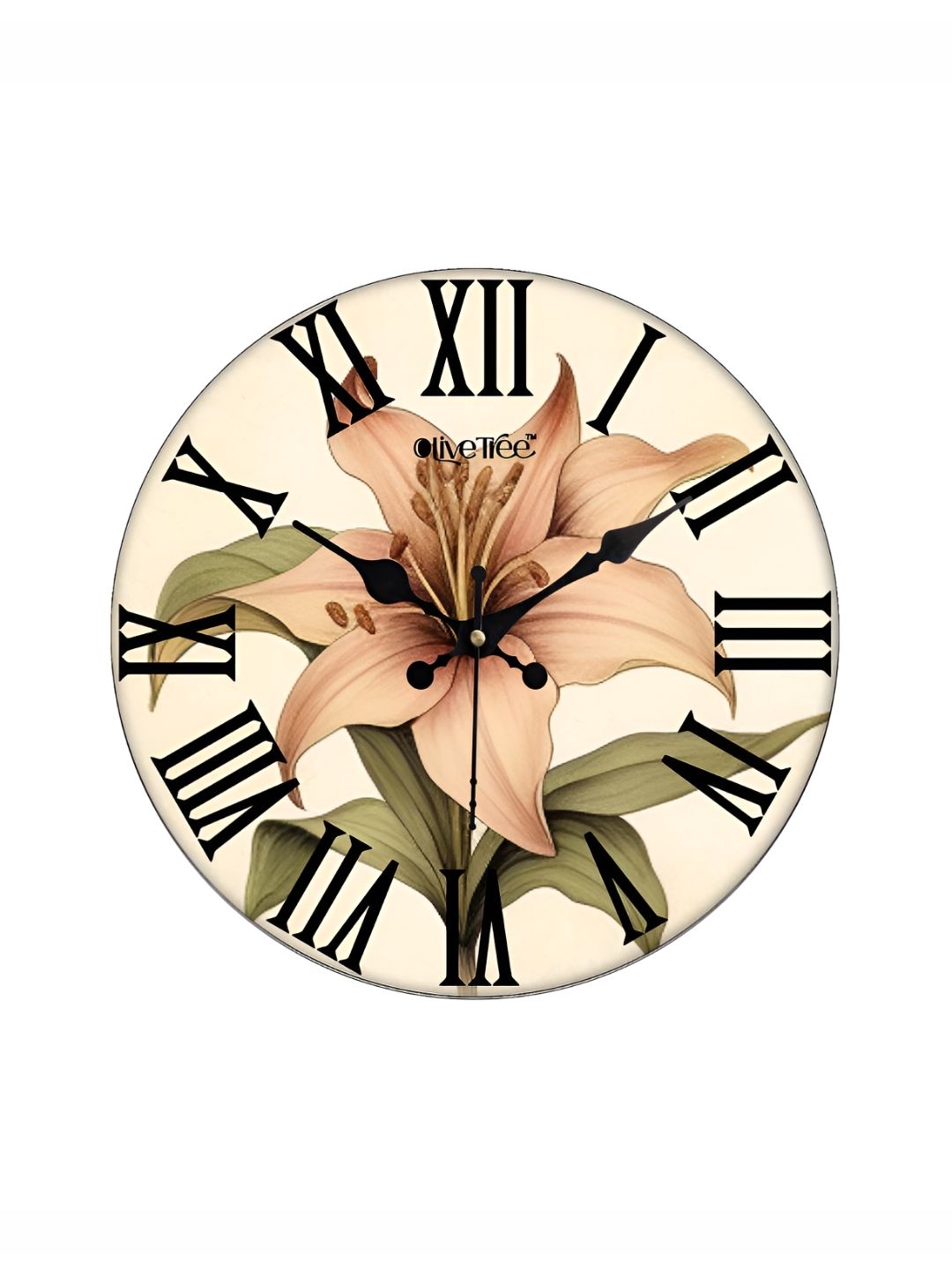 OLIVE TREE Cream-Coloured & Green Printed Round Contemporary Wall Clock-picture-49