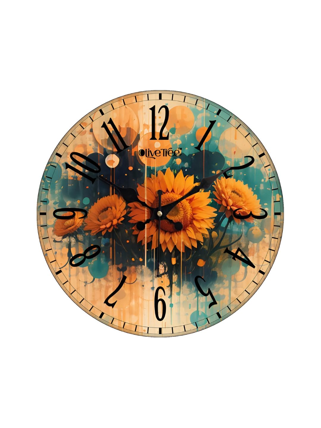 OLIVE TREE Green & Orange Printed Round Contemporary Wall Clock-image-0