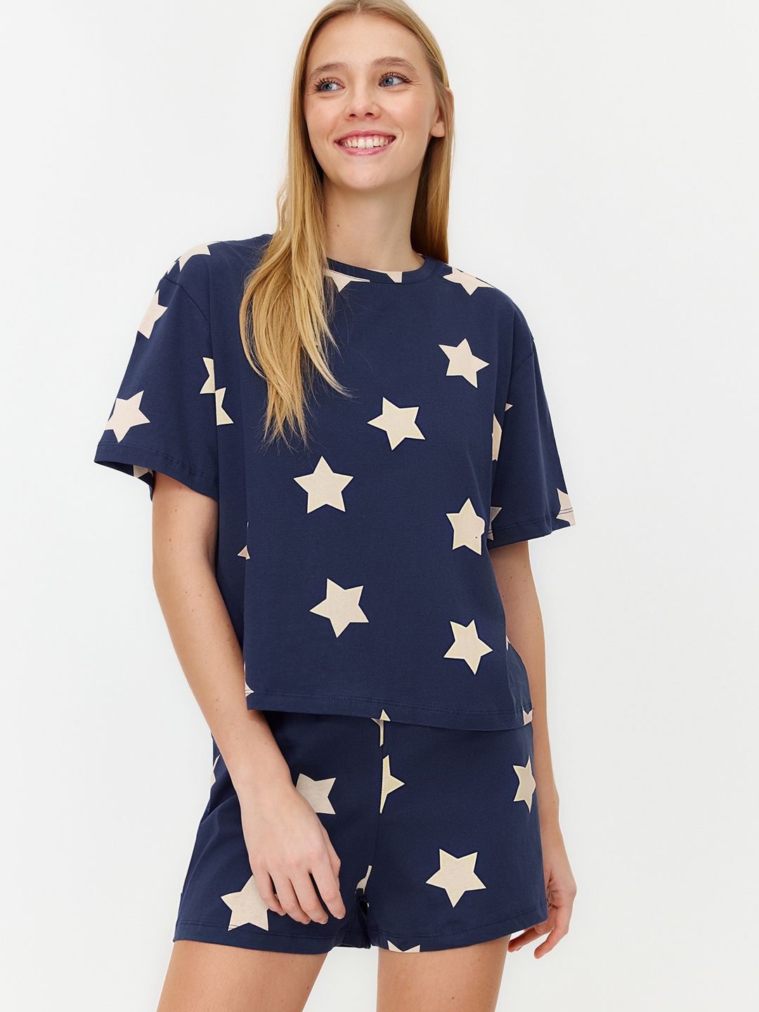 Trendyol Geometric Printed Pure Cotton Night Suit-picture-25