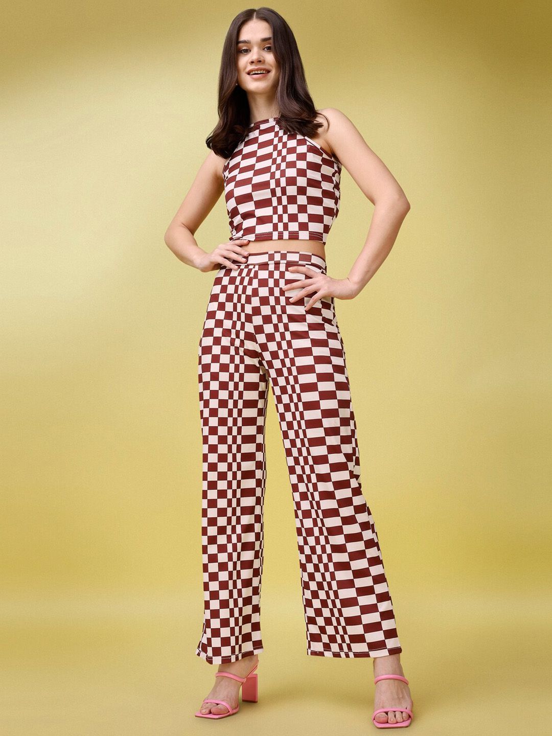 PURVAJA Printed Crop Top With Wide Leg Palazzos