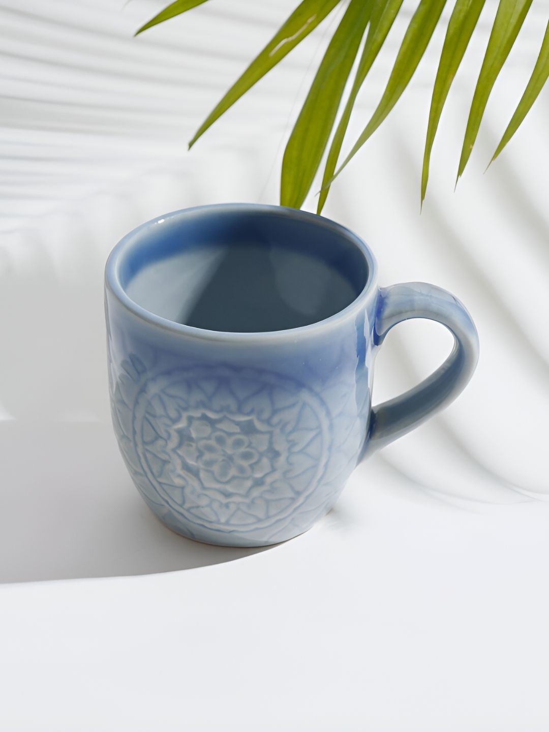 Fabindia Blue & White Floral Printed Ceramic Matte Cup 300 ml