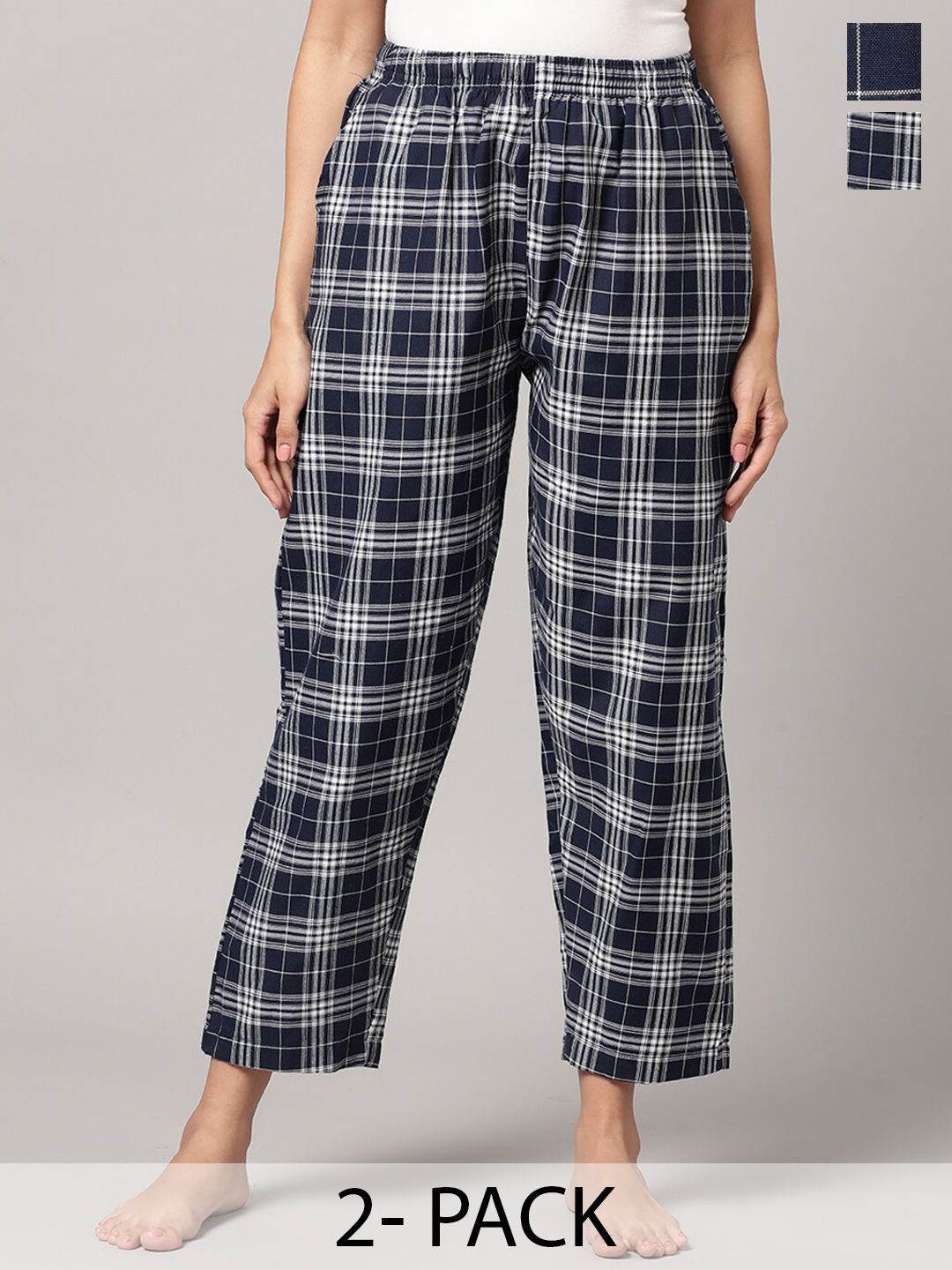 Kryptic Women Pack of 2 Checked Cotton Lounge Pants-picture-19