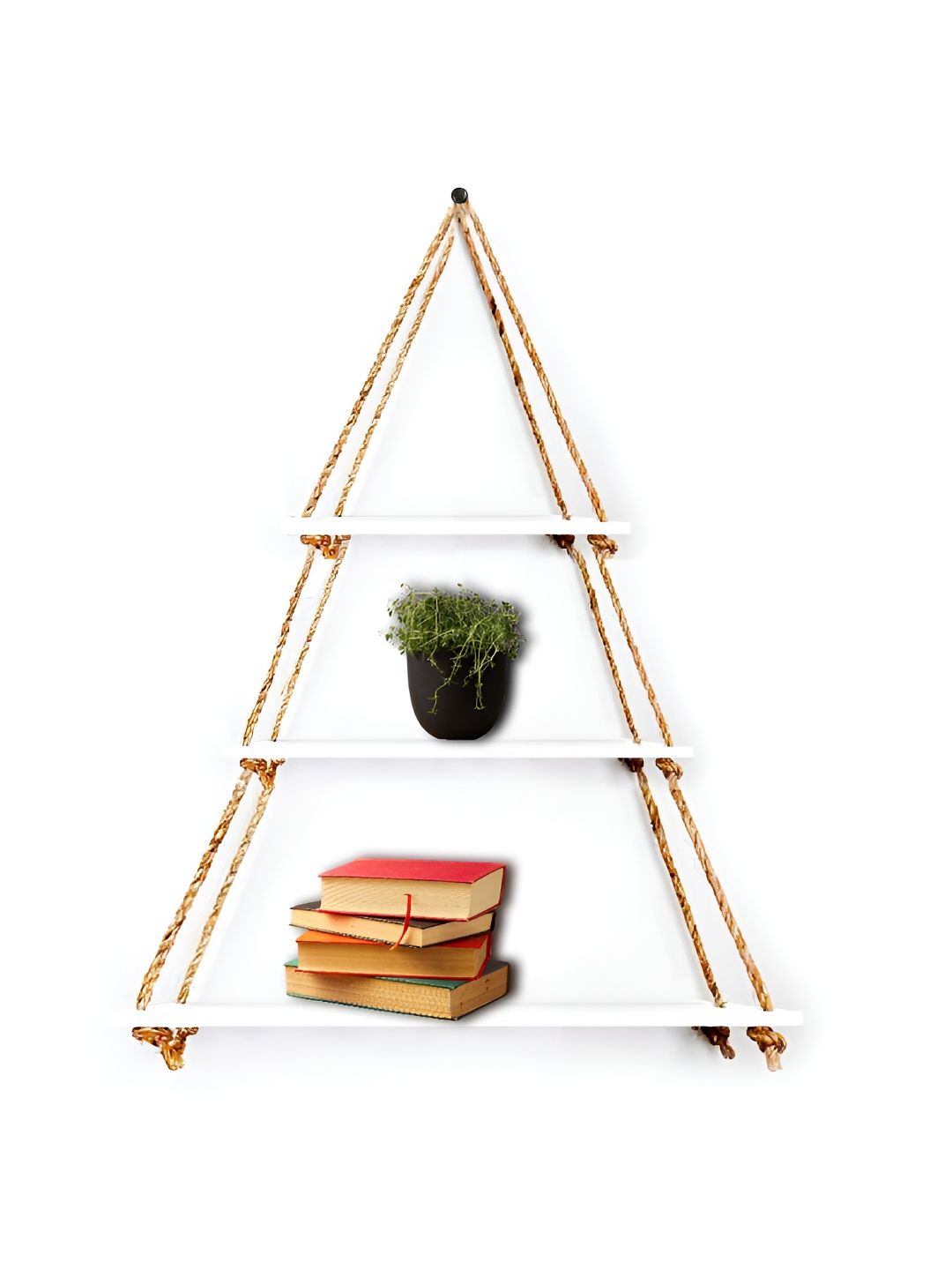 VAH Kya Bat Hai !! White & Yellow Wood  Rope 3-Tier Floating Wall Shelves-image-22