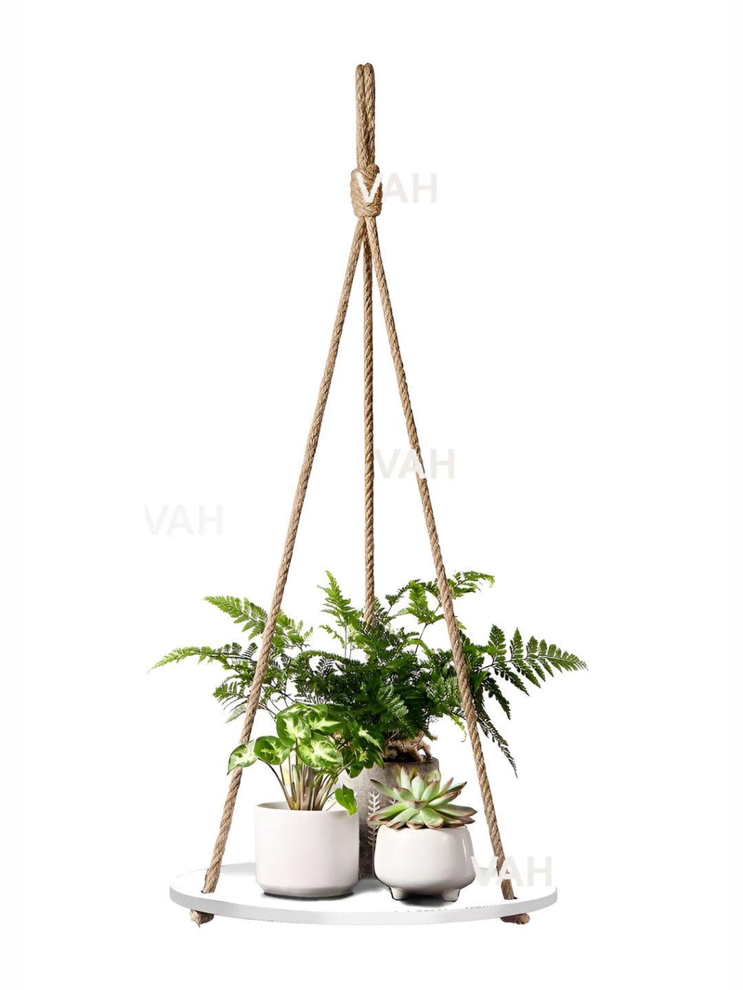 VAH Kya Bat Hai !! White & Brown Wood & Pure Jute Rope Floating Wall Shelves-image-34