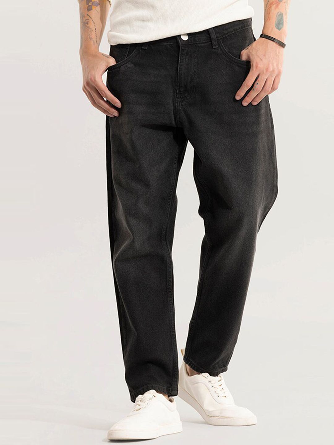 Snitch Snitch Men Light Fade Pure Cotton Baggy Jeans