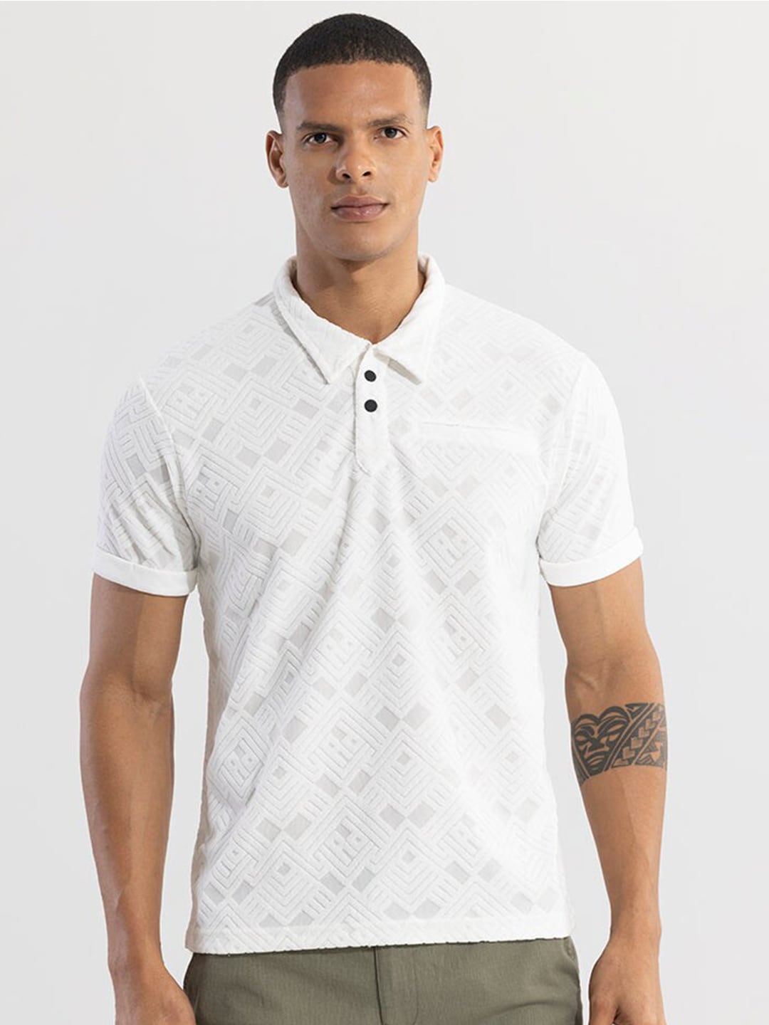 Snitch Self Design Polo Collar Casual T-shirt