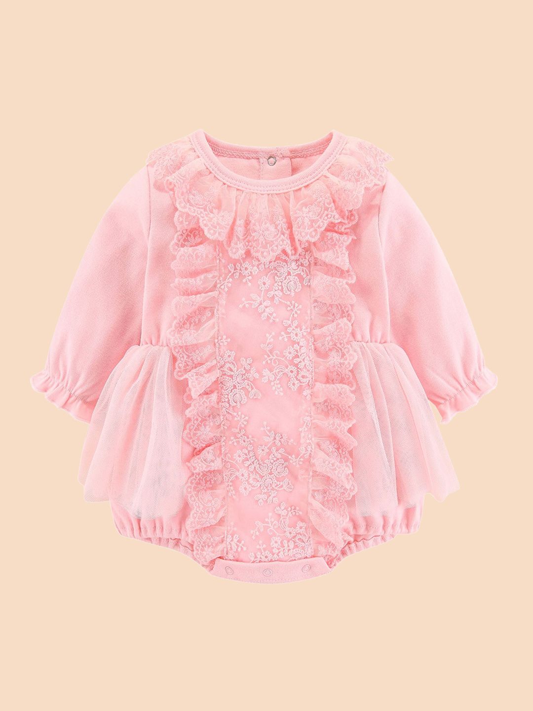 StyleCast Pink Infant Girls Ruffle Detail Cotton Rompers