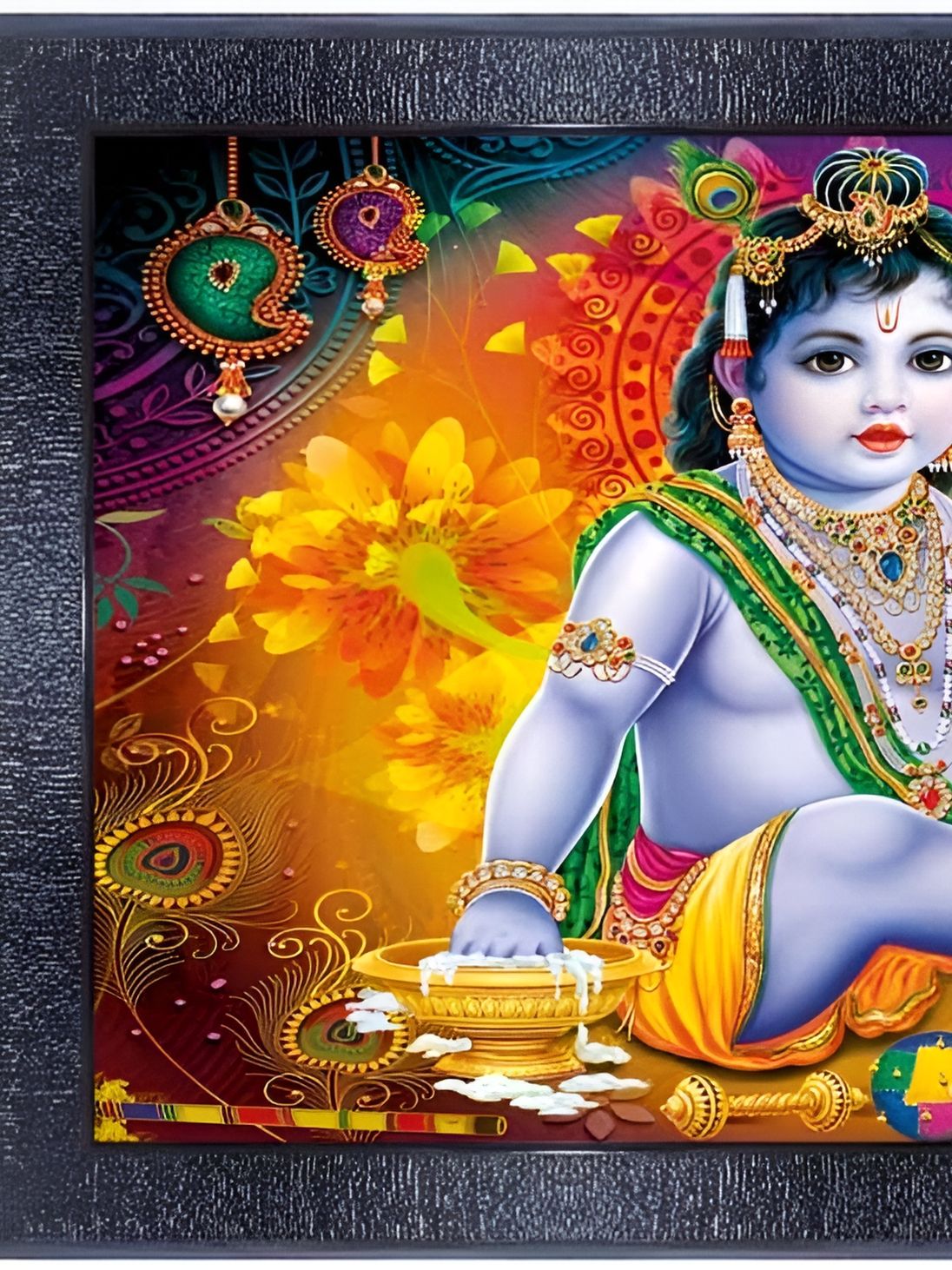 PnF Black & Orange Lord Shri Krishna Religious Wooden Painting Wall Art-picture-18