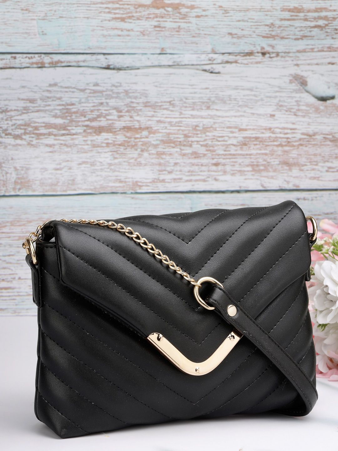DressBerry Black Textured Structured Sling Bag-picture-32