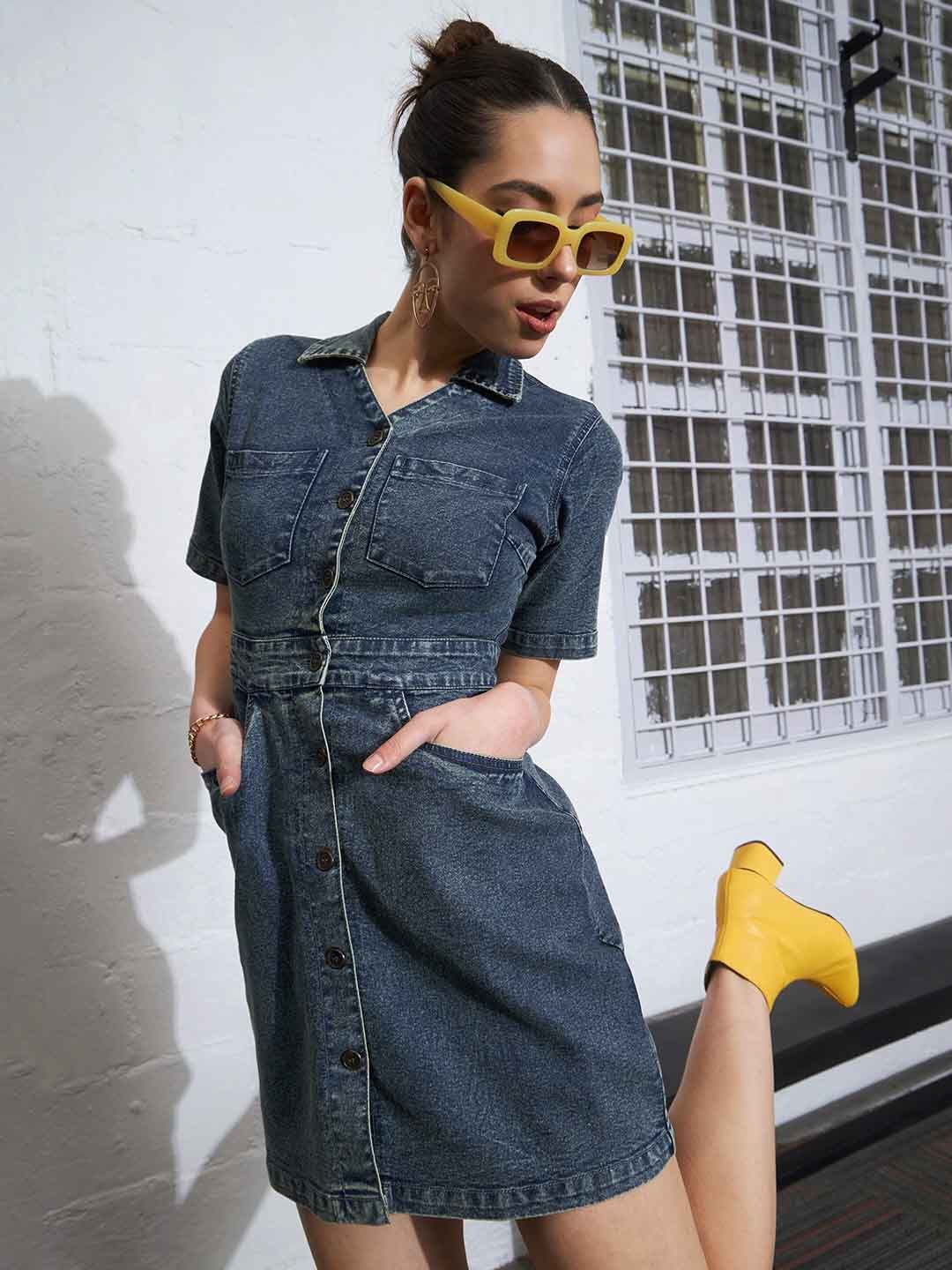 Sassafras Shirt Collar Denim Mini Shirt Dress view 3