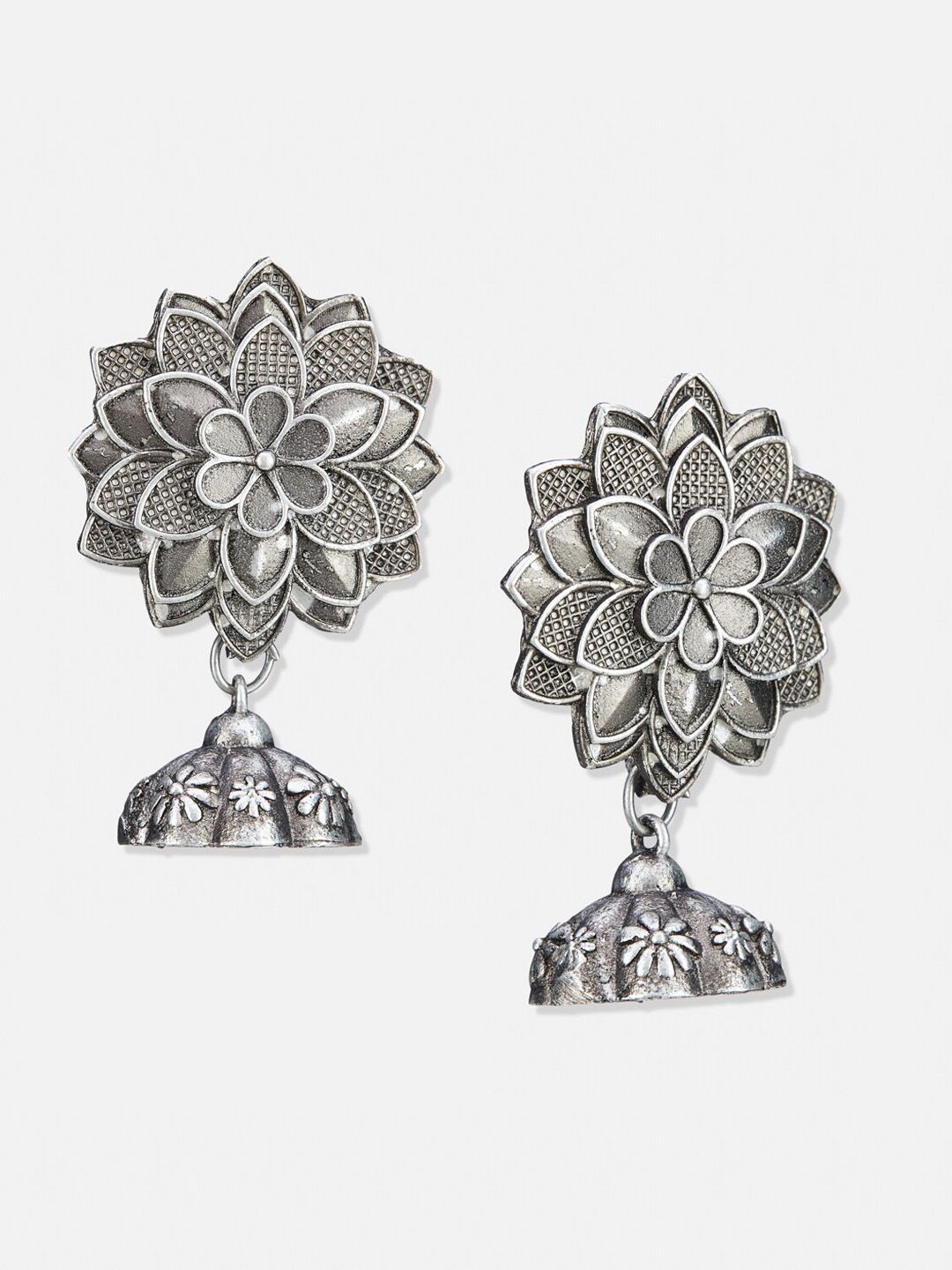 ATIBELLE Silver-Plated Contemporary Oxidised Jhumkas