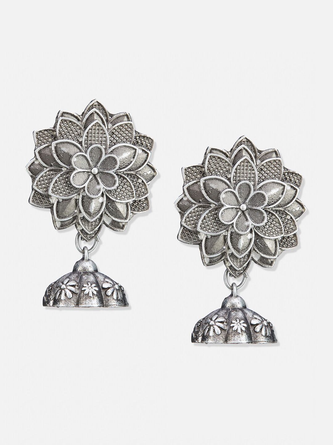 ATIBELLE Silver-Plated Contemporary Oxidised Jhumkas