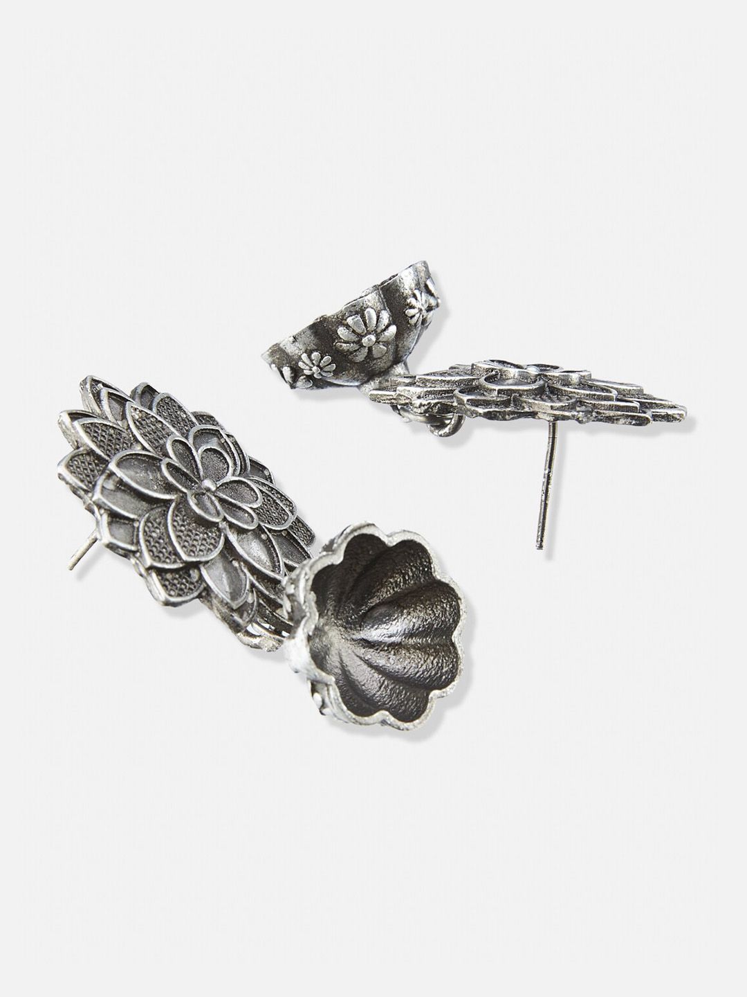 ATIBELLE Silver-Plated Contemporary Oxidised Jhumkas