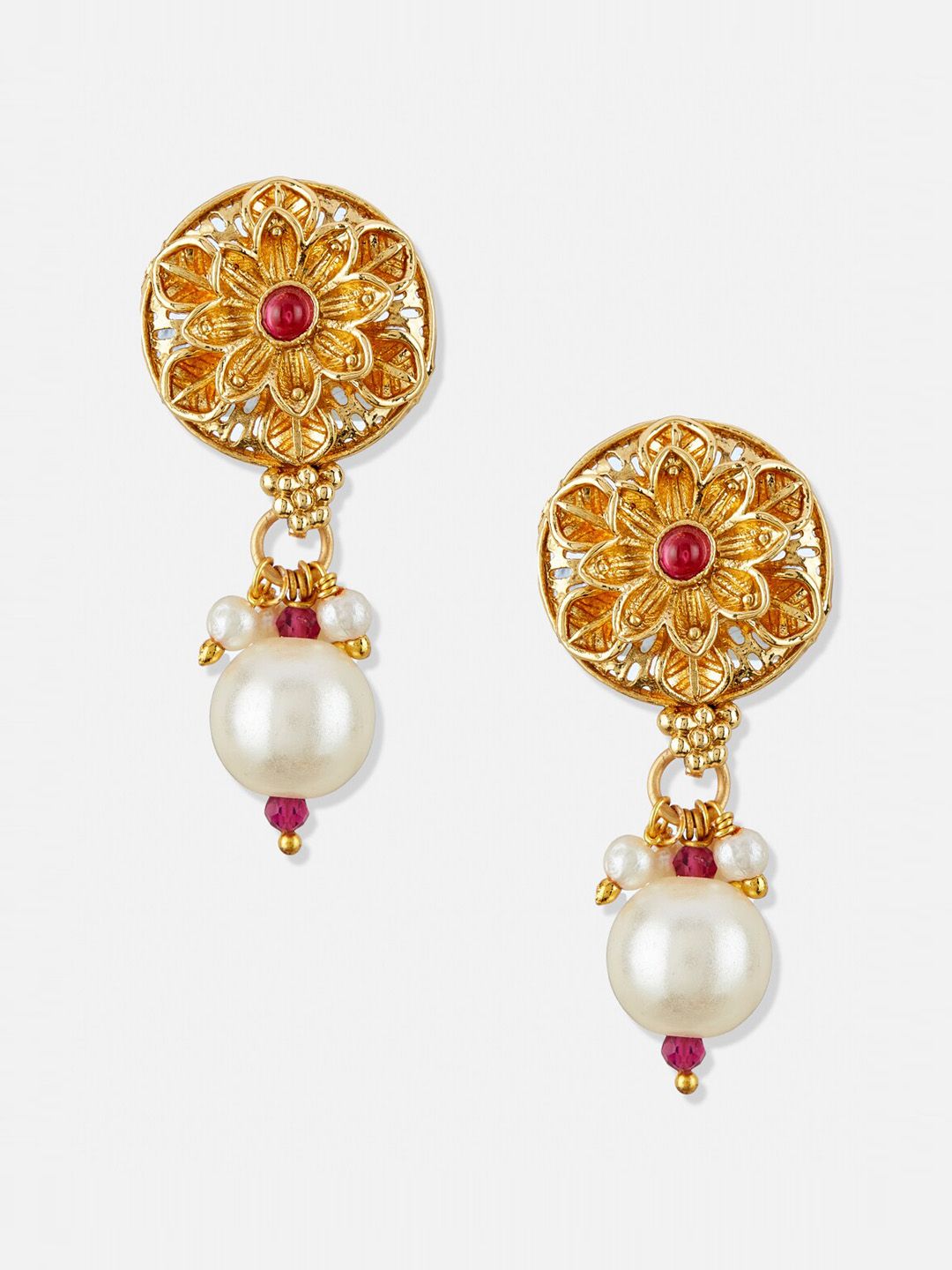 ATIBELLE Gold-Plated Stone-Studded & Pearl-Beaded Jewellery Set