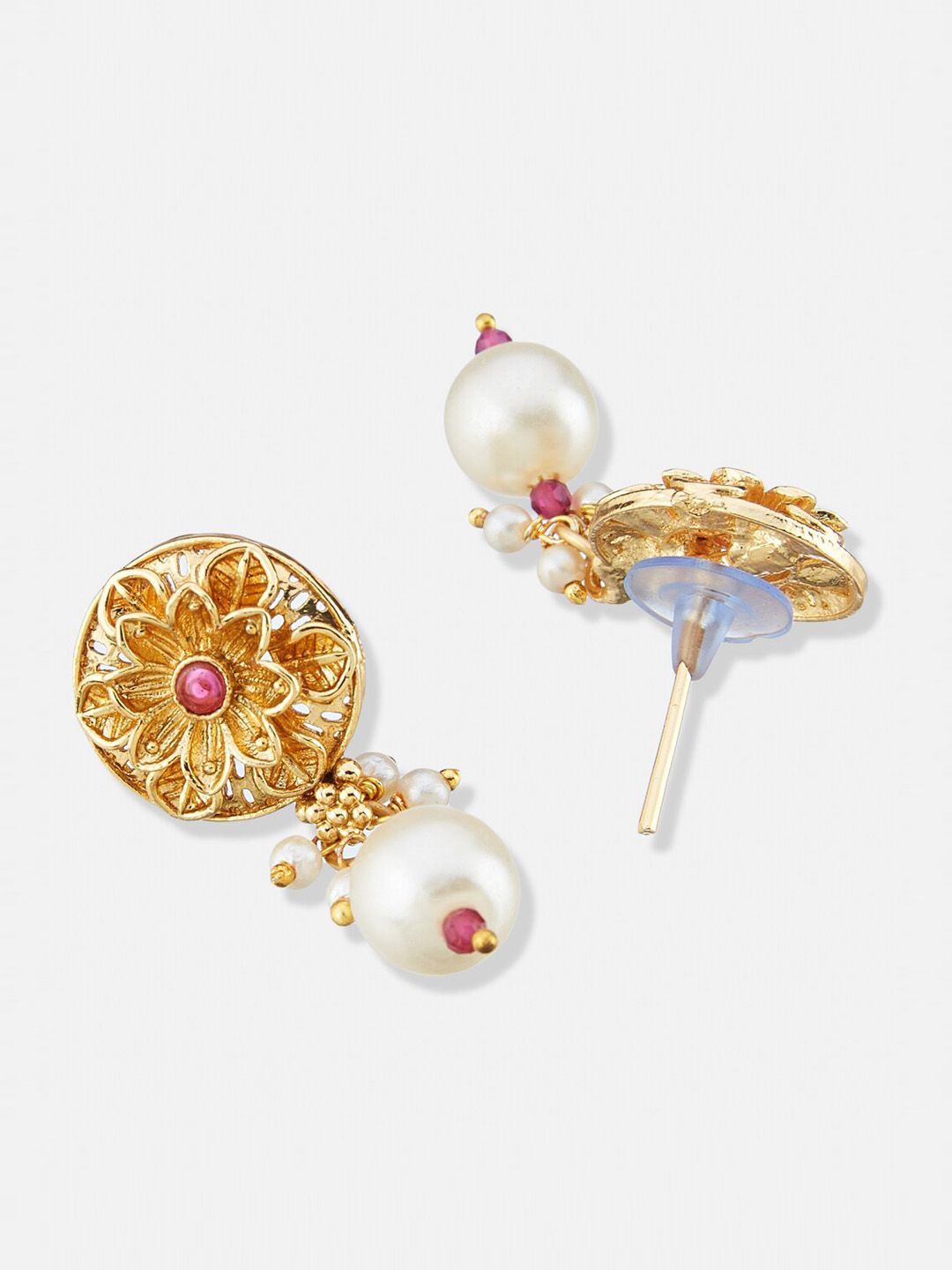 ATIBELLE Gold-Plated Stone-Studded & Pearl-Beaded Jewellery Set