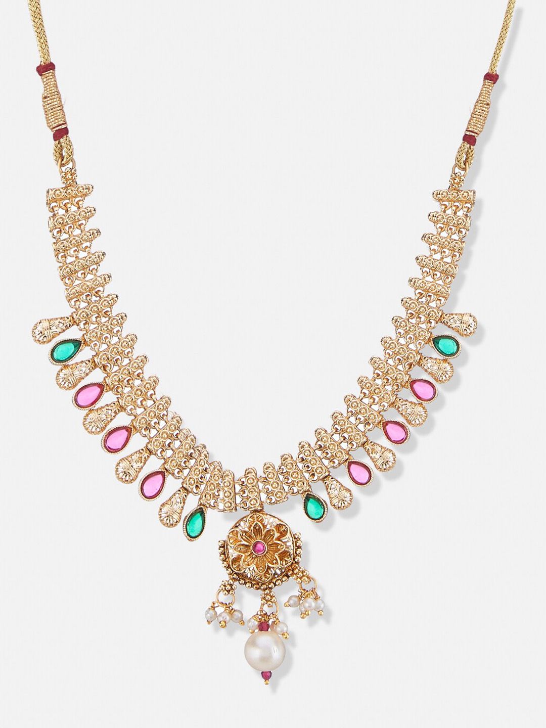 ATIBELLE Gold-Plated Stone-Studded & Pearl-Beaded Jewellery Set