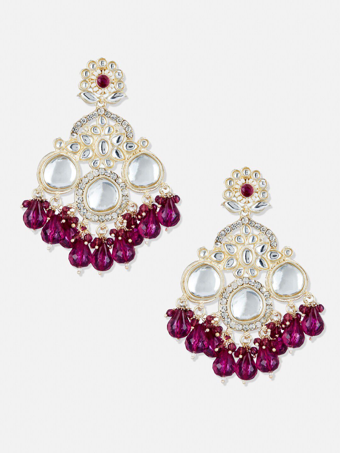 ATIBELLE Gold-Plated Kundan-Studded Contemporary Chandbalis