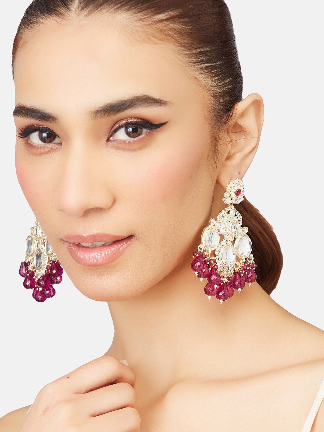 ATIBELLE Gold-Plated Kundan-Studded Contemporary Chandbalis