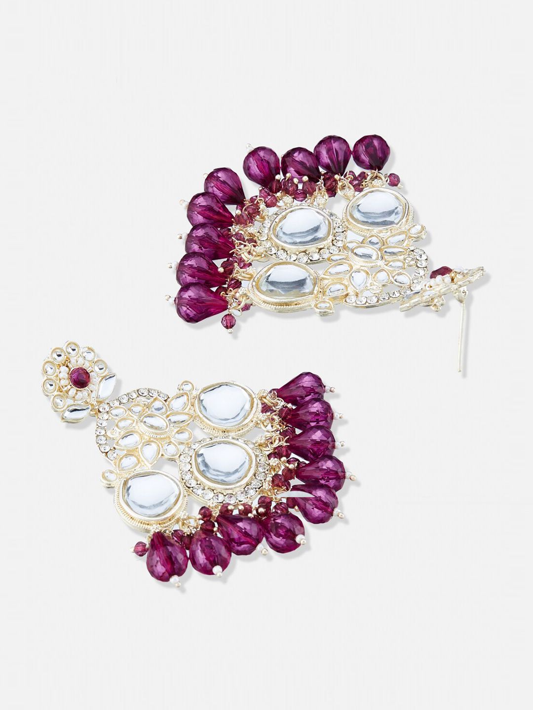 ATIBELLE Gold-Plated Kundan-Studded Contemporary Chandbalis