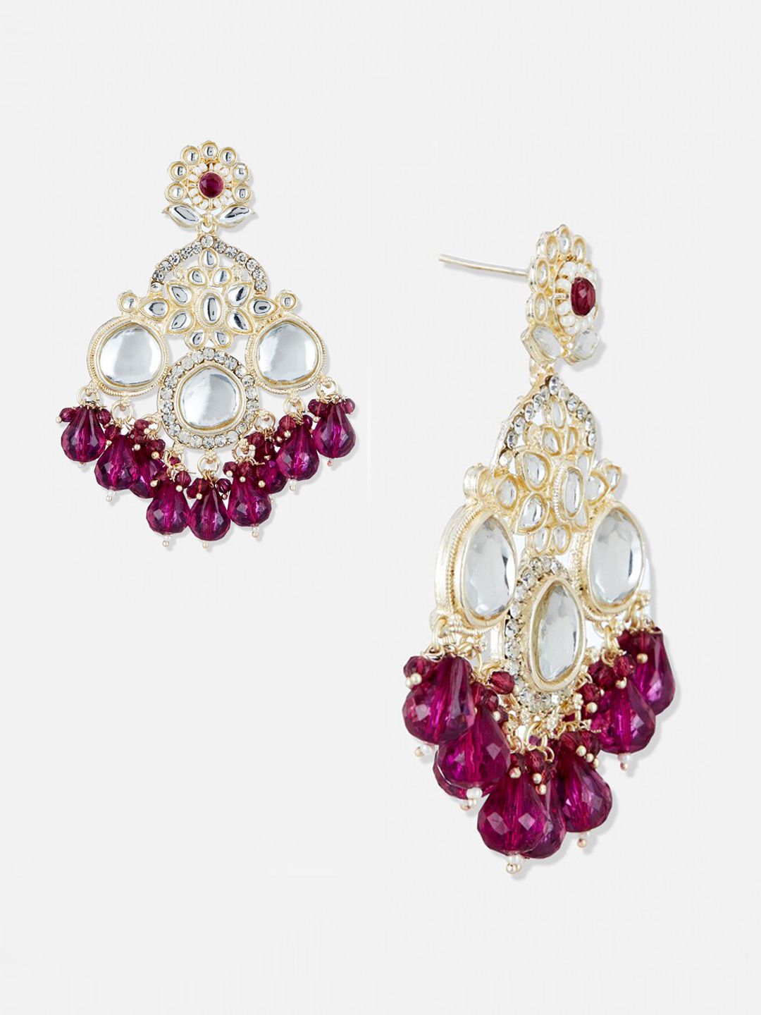 ATIBELLE Gold-Plated Kundan-Studded Contemporary Chandbalis