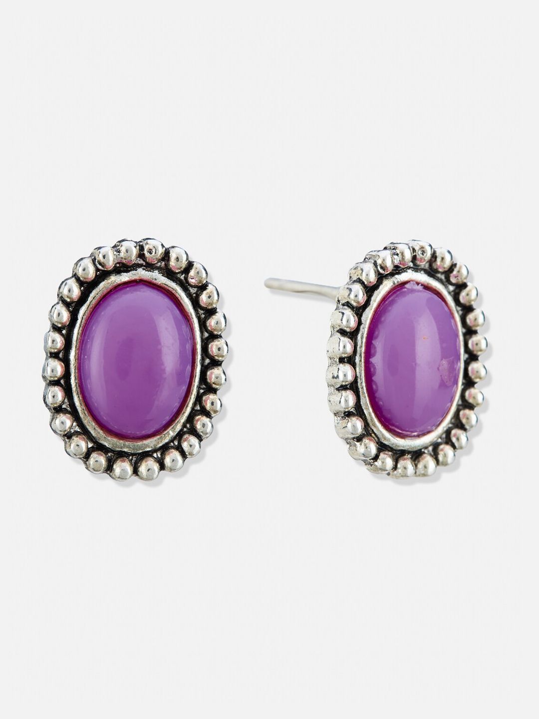 ATIBELLE Set Of 5 Silver-Plated Stone-Studded & Beaded Contemporary Studs Earrings